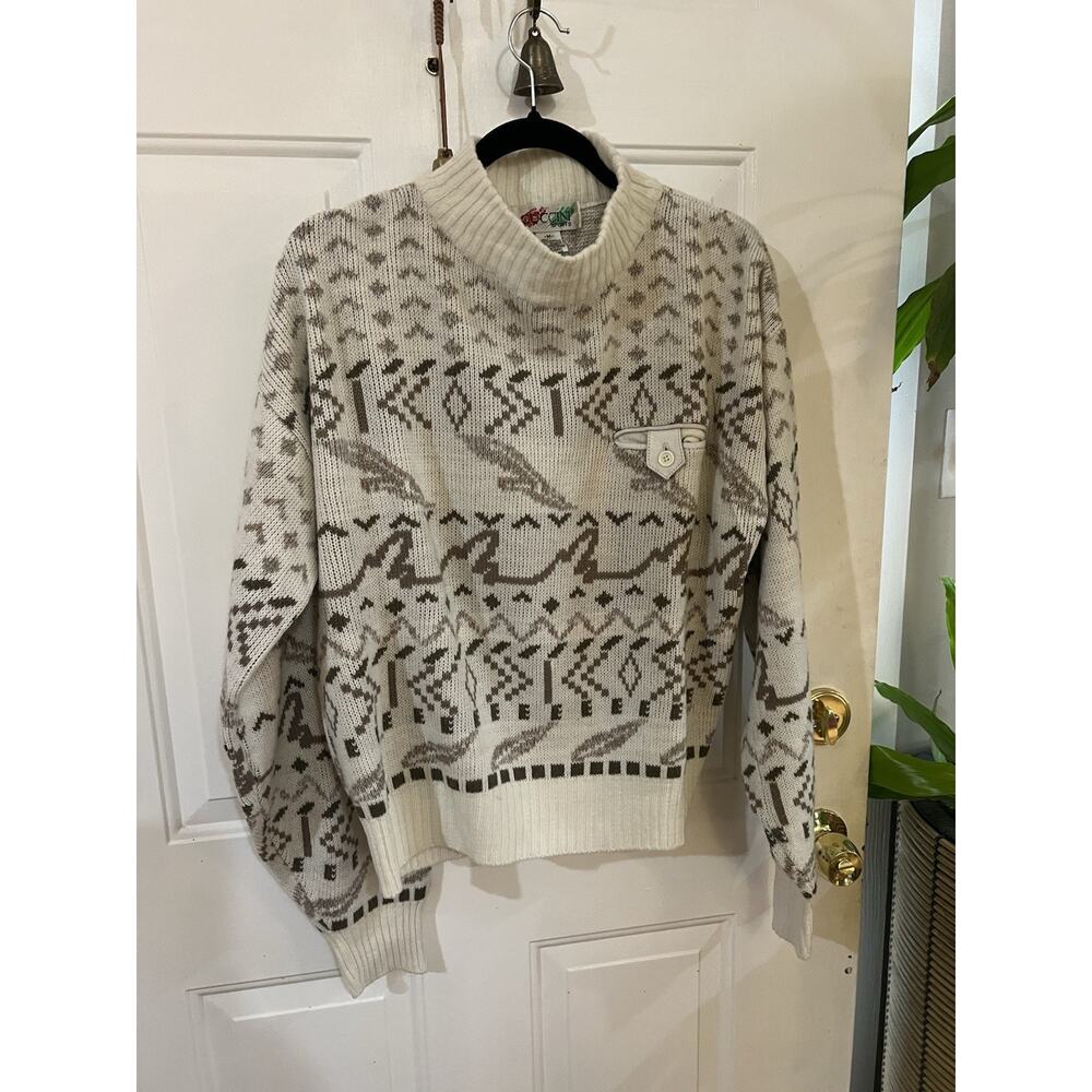 American Vintage 80s 90s Sweater M Streetwear Hip Hop Dad Geometric Grandpacore - Picture 6 of 9